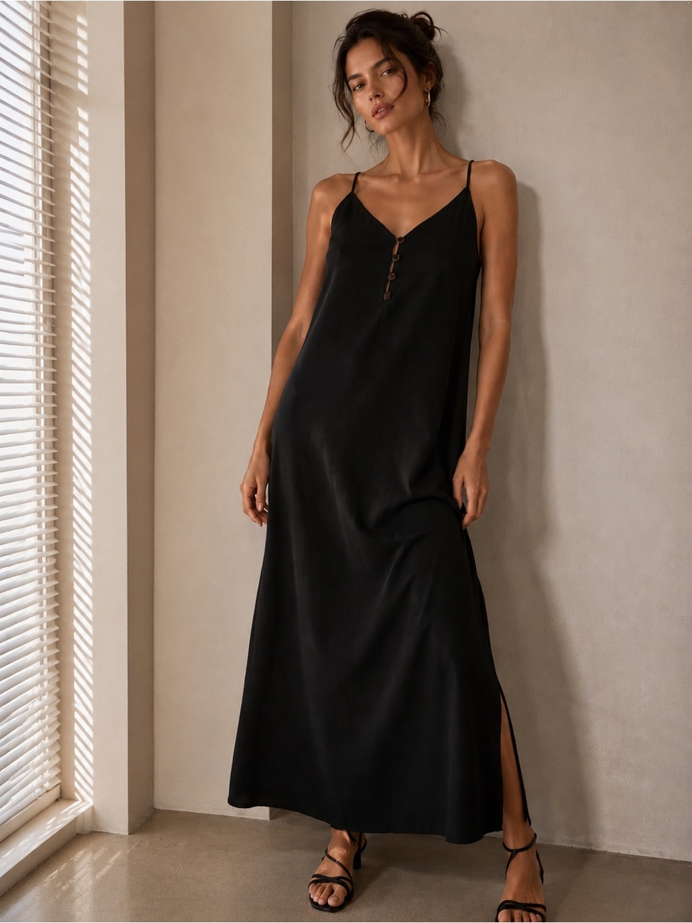 MNG  Black Slip Midi Dress – Minimal Chic